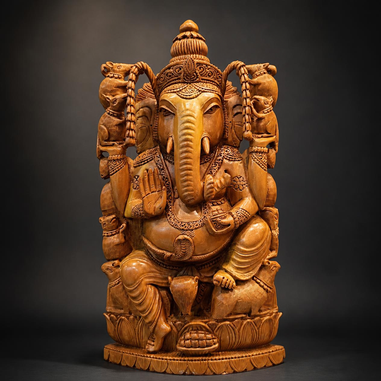 Sandal Wood Ganesha with Rats