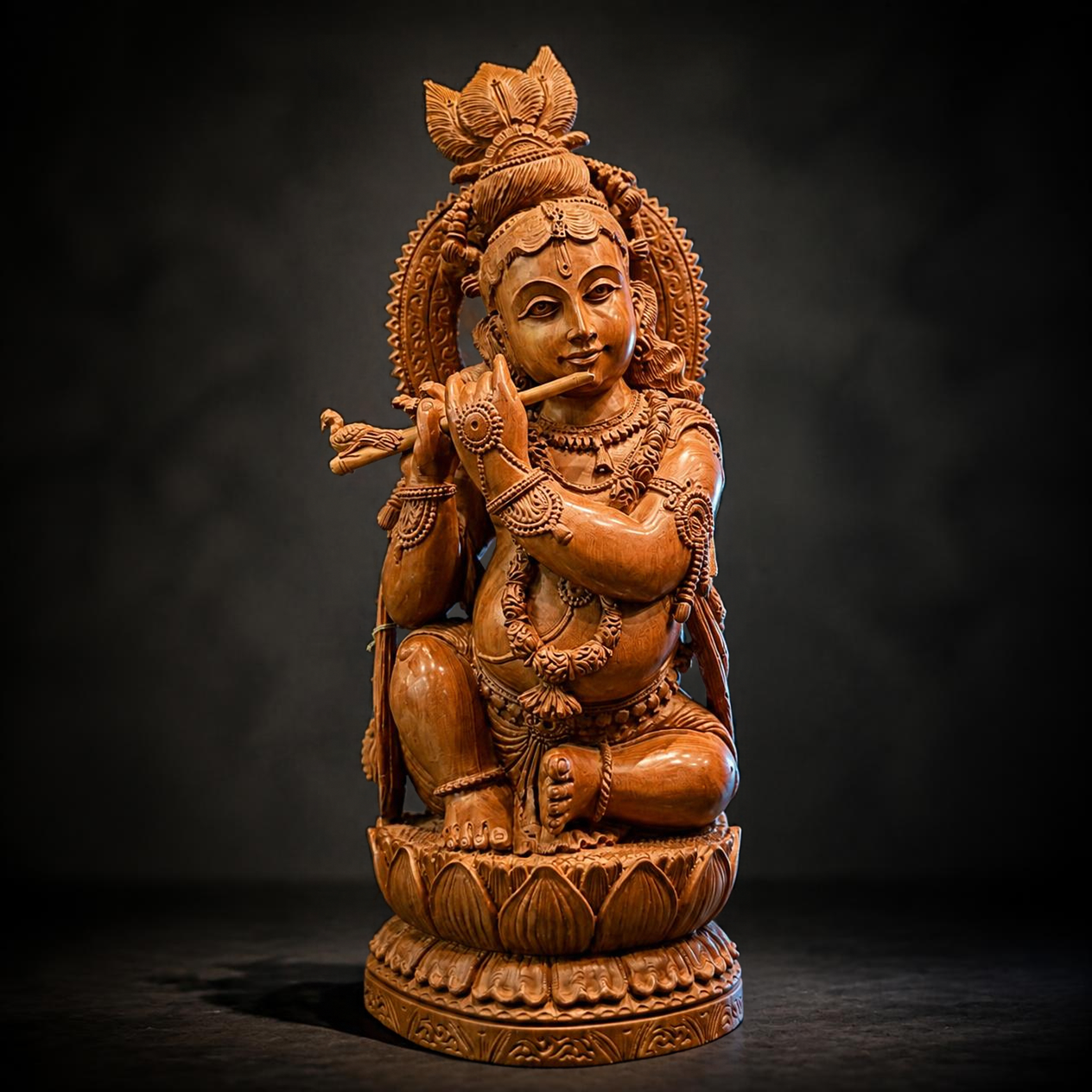 Sandal wood Krishna Seated